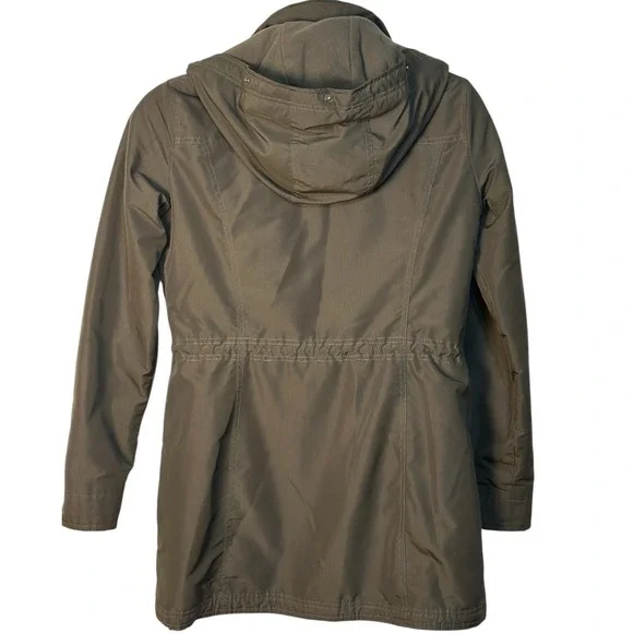 Hollister California Gray Hooded Rain Coat Jacket Red Plaid Lined Outerwear JR L - Picture 2 of 6